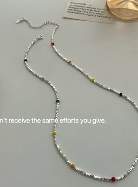 S925纯银彩虹豆豆圆珠碎银子项链