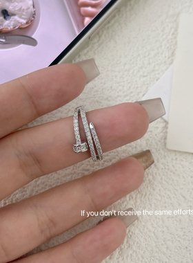 S925纯银多层锆石钉子戒指小众设计轻奢简约风格ins高级百搭