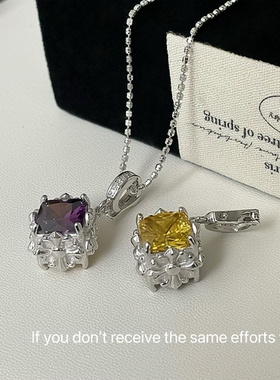 S925纯银实心双面锆石方糖十字花万能扣吊坠轻奢百搭高级感小众