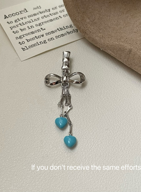 S925纯银蓝色爱心蝴蝶结立体万能扣吊坠ins小众设计时尚百搭高级