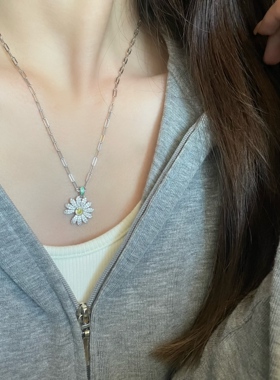 S925通体纯银复古小雏菊项链小众韩系个性叠戴男女百搭花卉锁骨链