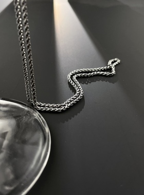 s925纯银2mm复古做旧男女款项链 潮流百搭龙骨做旧复古泰银配链