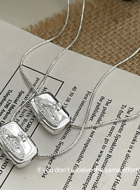 s925纯银西太后土星方牌包包锁骨项链韩国ins时尚轻奢风小众设计