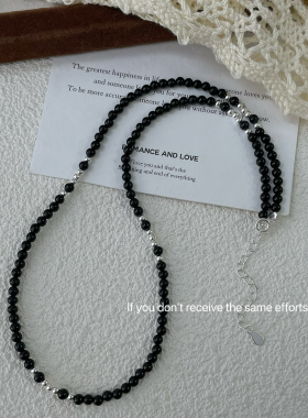 S925纯银黑玛瑙珠串项链ins小众设计韩系简约百搭叠戴锁骨链