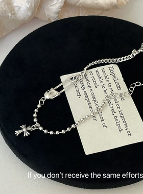 S925纯银十字花别针项链手链个性回形针吊坠锁骨链轻奢百搭