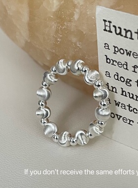 s925纯银闪闪猫眼间隔银珠戒指女小众设计精致轻奢简约百搭