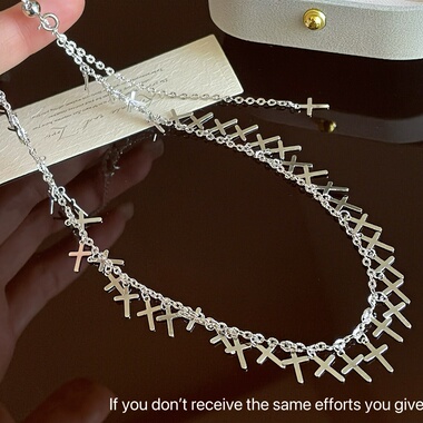 S925纯银十字架抽拉款项链高级感小众设计轻奢百搭时尚个性