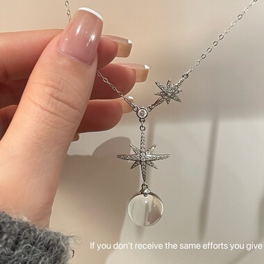 S925纯银天然白水晶闪钻雪花项链女秋冬毛衣链小众设计高级感轻奢