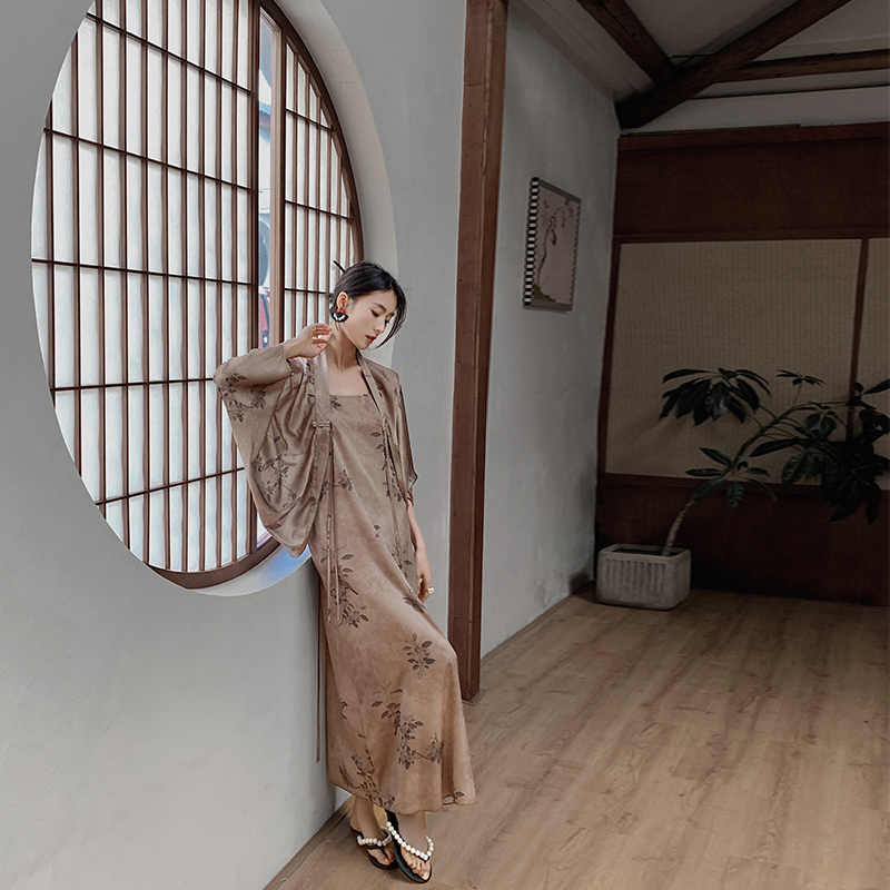 竹箨ZTUO 新中式小众家居服性感睡袍睡衣晨袍女夏季吊带睡裙套装