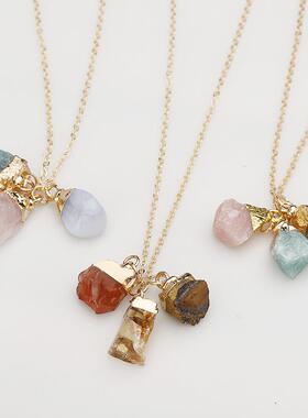 Irregular Mineral Stone Charm Necklace With Interchangeable1