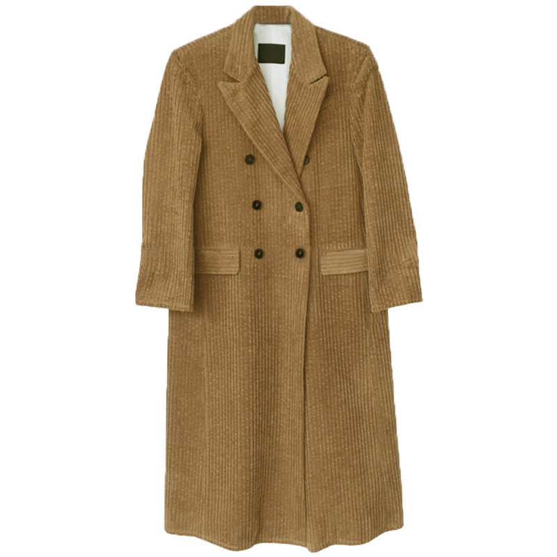 韩国2020春装新款chic过膝条绒大衣 珞袈风衣