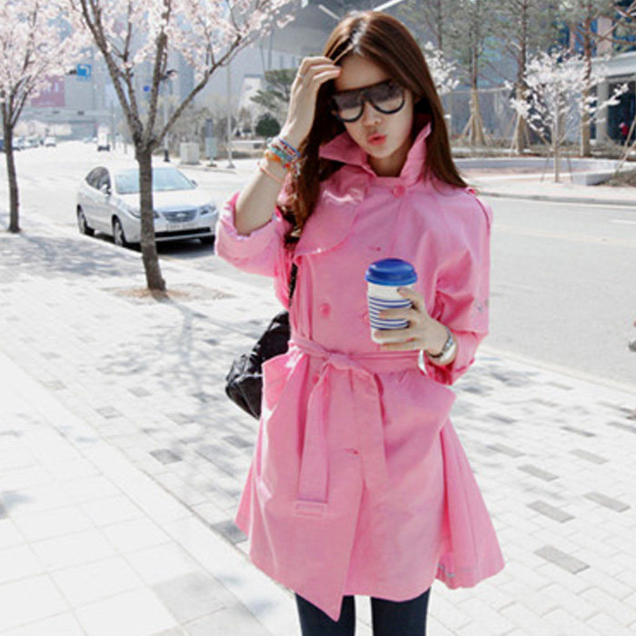 粉色女中长款韩版春装2020新款风衣 珞袈风衣