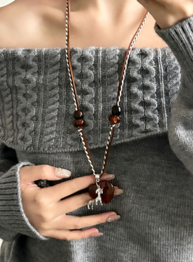 复古美拉德爱心小狗吊坠项链