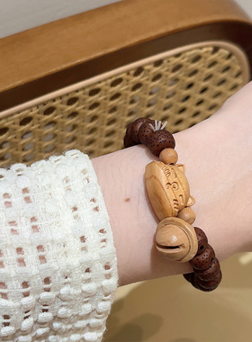 新中式檀木菩提子猫咪铃铛手串