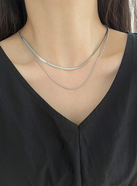 unbeaten双层叠戴钛钢项链女简约