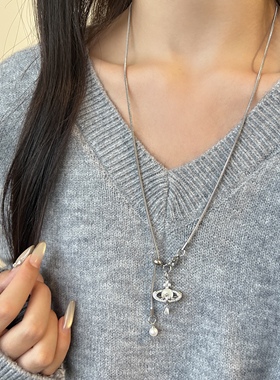 简约土星项链长款可调节毛衣链