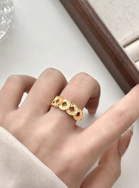 碎碎冰铜钱戒指女新中式招财转运五帝钱币食指戒开口可调节指环