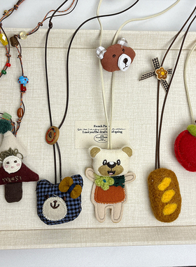 新款卡通可爱小熊苹果项链女小众设计感毛衣链配饰个性秋冬配饰品