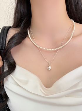 unbeaten珍珠水滴双层锁骨链