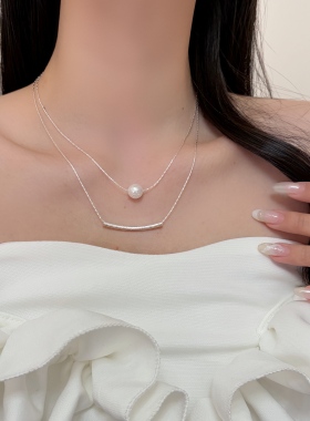 unbeaten双层珍珠锁骨链银色