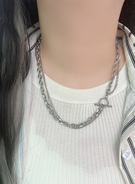 unbeaten嘻哈双层叠戴钛钢项链男