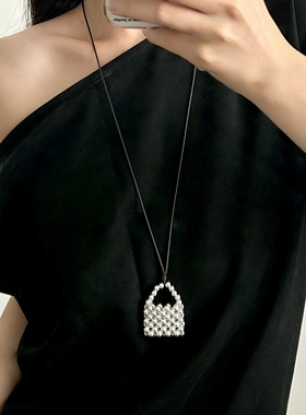 韩系银色串珠编织包包项链