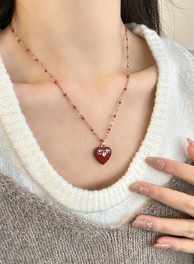 气质高级感红色锁骨链轻奢爱心
