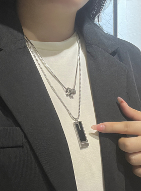 unbeaten几何双层设计钛钢项链女