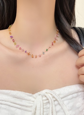 unbeaten小众彩石串珠锁骨链