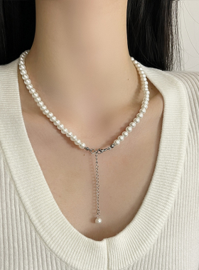 简约百搭珍珠串珠项链女款款轻奢高级感气质颈链锁骨链配饰2025新