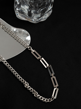 unbeaten链条拼接钛钢项链男女