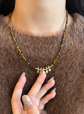 韩国ins虎眼石串珠小片片项链