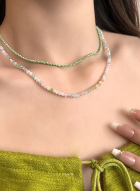 多巴胺彩色串珠叠戴锁骨链女2025新款爆款气质甜美颈链配饰品
