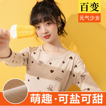 2021 New Autumn Clothes Autumn Pants Lady High Middle School Raw Girl Pure Cotton Warm Underwear Suit Winter Full Cotton Sweatshirt