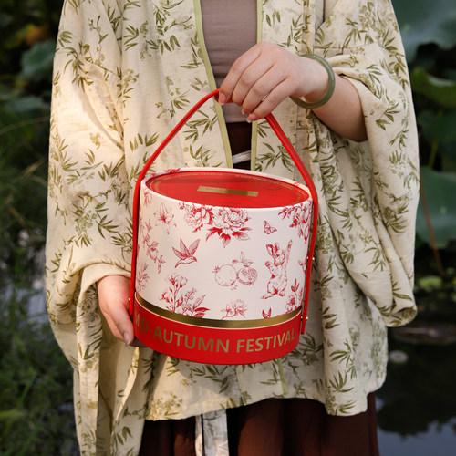 2025新款中秋流心月饼抱抱桶礼盒高档送人包装盒手提礼品盒子空盒 - 图1