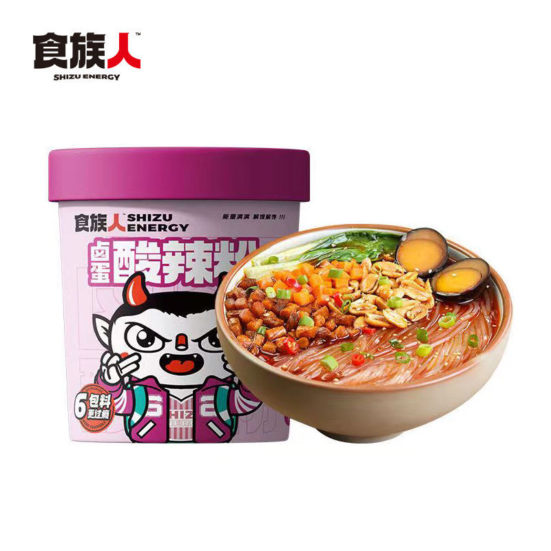 食族人卤蛋酸辣粉桶装136g免煮冲泡粉丝非油炸方便速食粉丝米线
