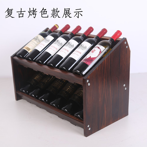 红酒架摆件实木内嵌倾斜家用客厅陈列两层酒柜葡萄酒架节省空间 - 图1