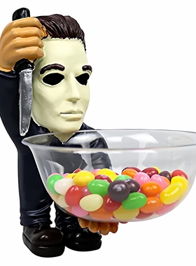 跨境新品万圣节树脂摆件端碗侏儒僵尸创意糖果收纳 居家装饰摆件