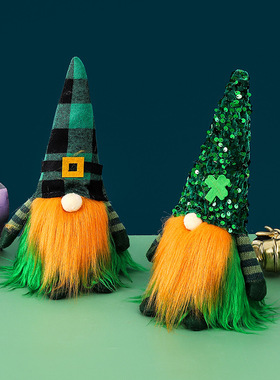 无脸娃娃摆件公仔跨境新款爱尔兰圣帕特里克节鲁道夫侏儒绿叶节