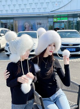宝宝帽子秋冬季可爱护耳毛线帽男女儿童冬季狐狸毛皮草圆顶雷锋帽