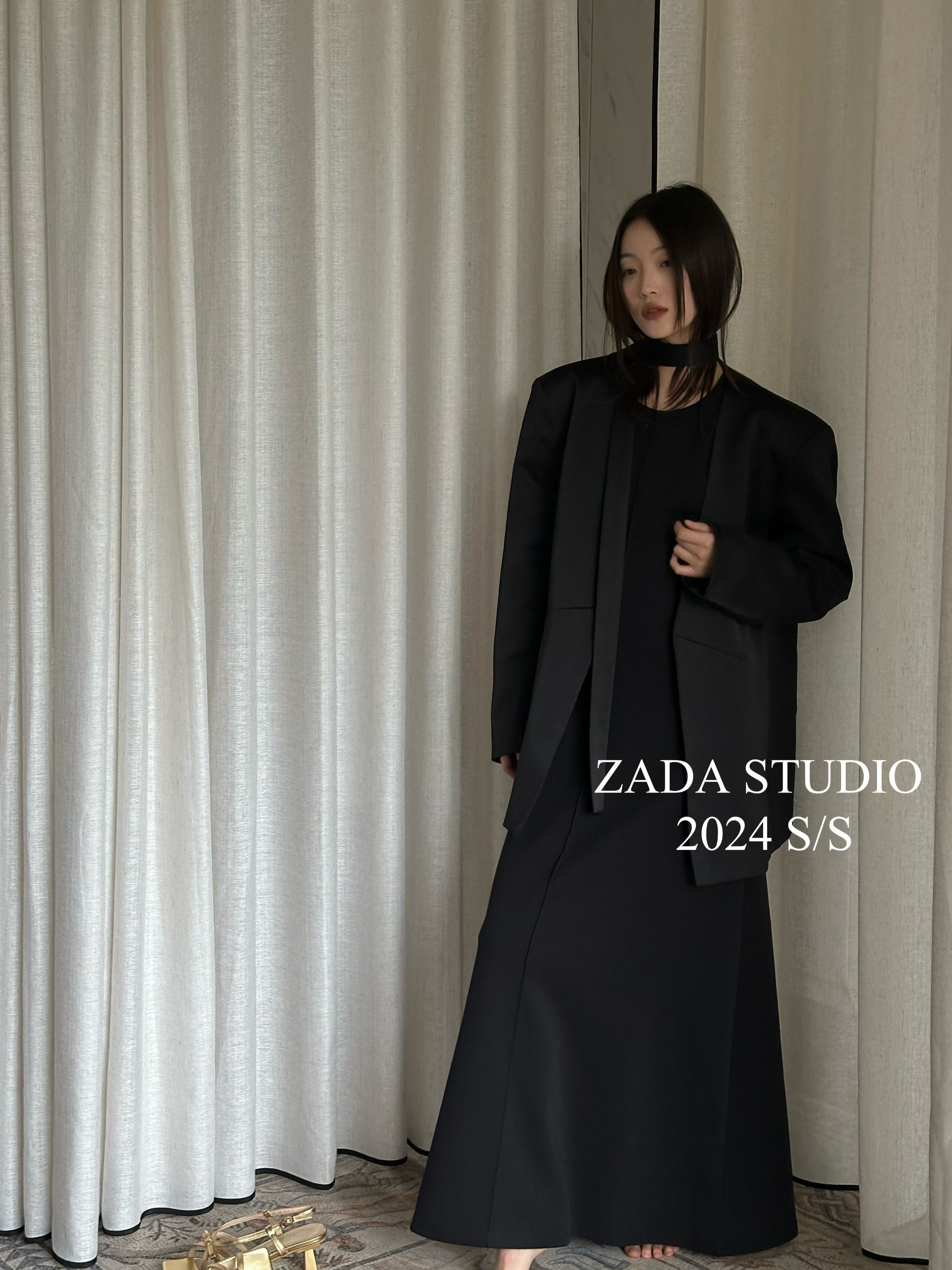 ZADA 2024春季酸醋料气质西装外套女装新款高级感小西服配腰带