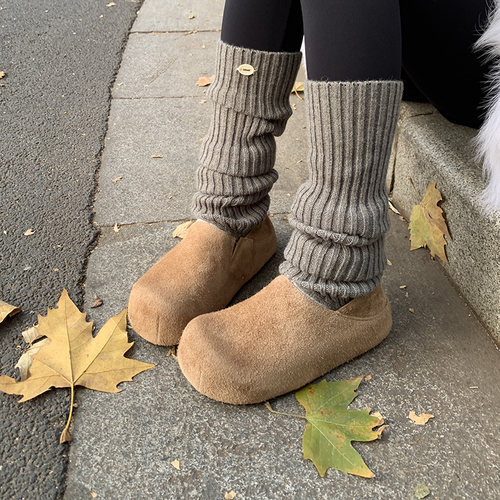 牛皮勃肯鞋女两穿加绒保暖厚底增高女鞋2025新款冬超火一脚蹬全包 - 图0