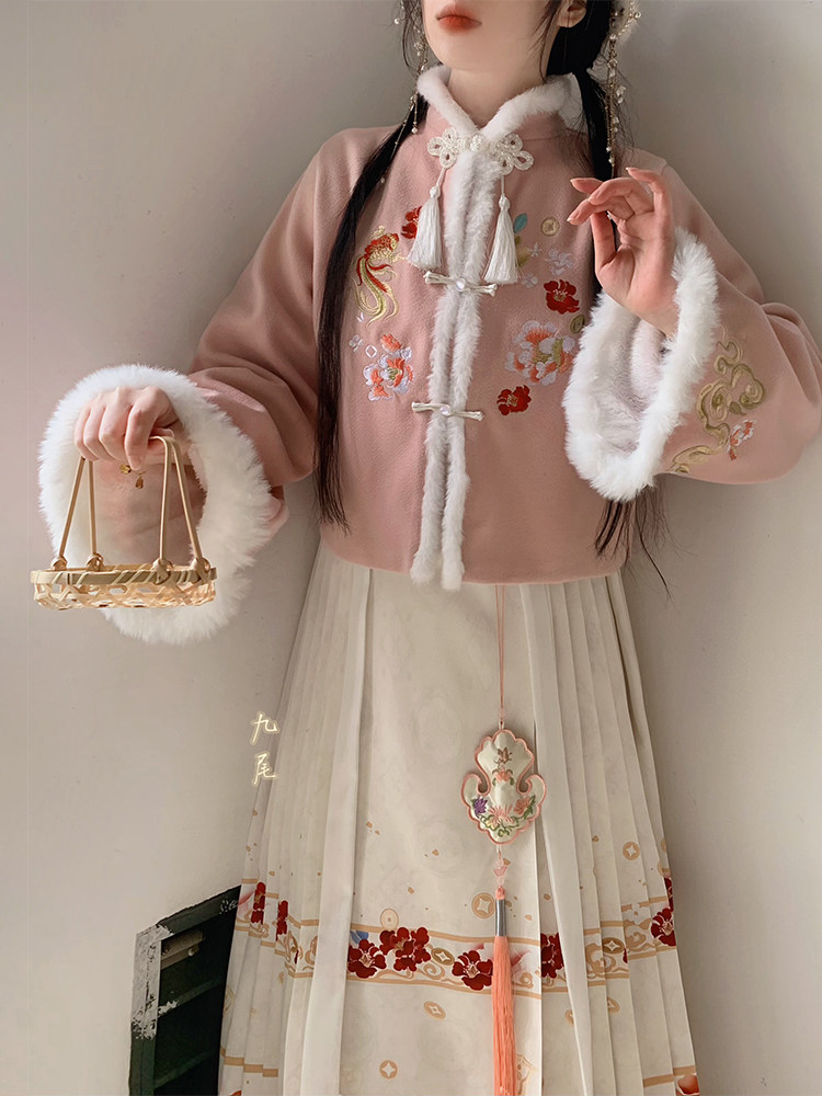 壹拾柒汉服女冬季【遇锦鲤】新中式立领加绒刺绣马面裙日常汉元素,淘宝优惠券,粉丝福利购,淘宝优惠卷