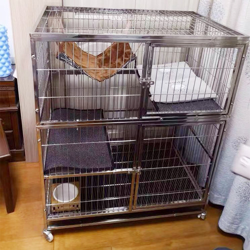 不锈钢猫笼双层三层猫笼子组合家用室内猫别墅大号猫笼子猫咪围栏 - 图1