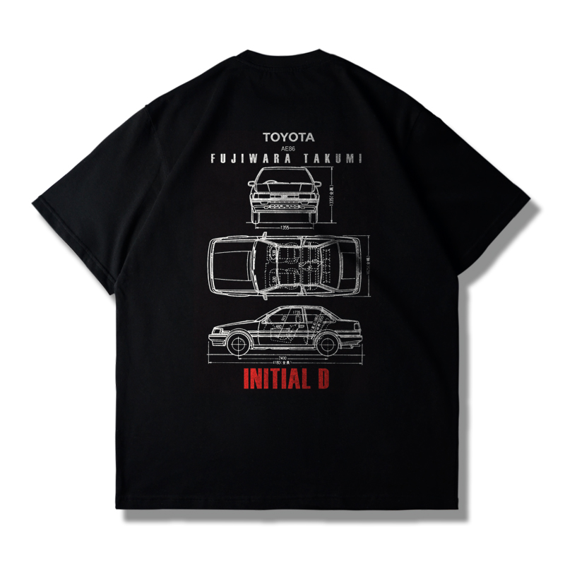 暴龙工作室日系动漫头文字D联名汽车AE86短袖T恤男女宽松大码纯棉 - 图2