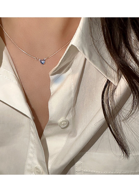 Thecolorsharky七彩色锆石简约迷你爱心项链925银ins小众设计百搭