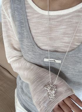 韩国博主同款抽拉葡萄串项链电镀厚银流苏小众设计感长款毛衣