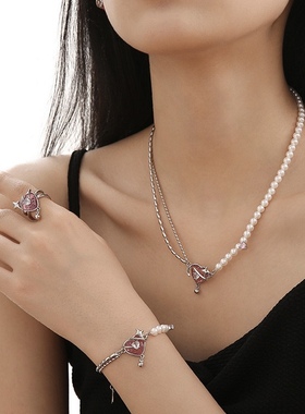 Thecolorsharky甜美可爱珍珠爱心四芒星造型锆石镶嵌手链项链