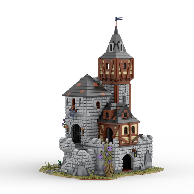 BuildMOC拼装积木玩具中世纪城堡钟楼城池堡垒城墙要塞建筑街景 - 图1