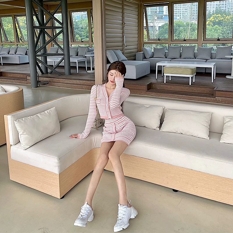 Комплект, короткая юбка, стиль Chanel, коллекция 2021 года, высокая талия